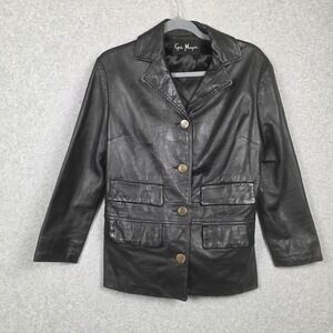 Vintage‎ Gus Mayer Blazer Womens 12 Black Leather Button Front Pockets Lined